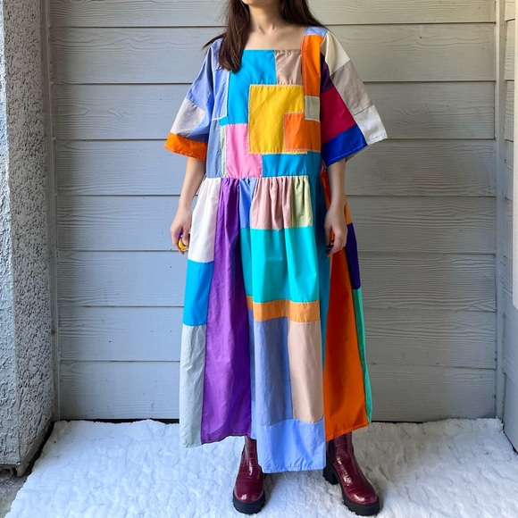 Handmade Quilted Patchwork Colorblock Dress SKU 10184 - Picture 5 of 16